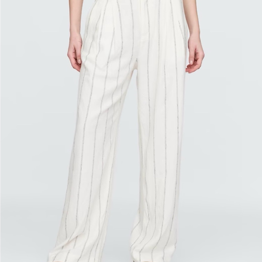 GAP Women's White Pinstripe Wide leg linen blend pants